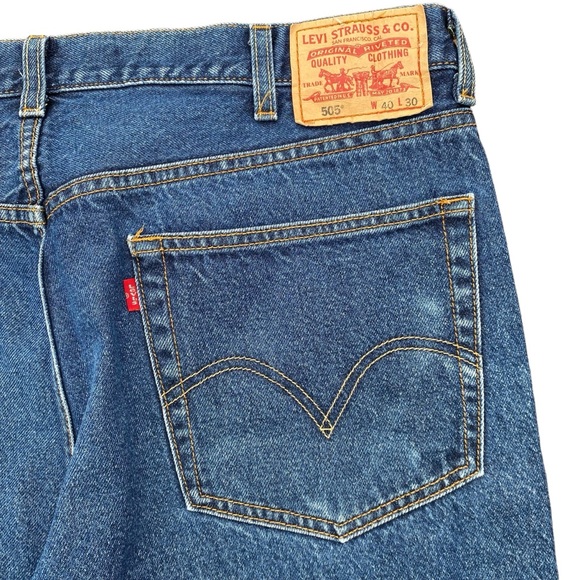 Levis 505 Denim Jeans 40 x 29 Dark Wash Blue Normcore 2004 Y2K Straight Leg - Picture 6 of 11